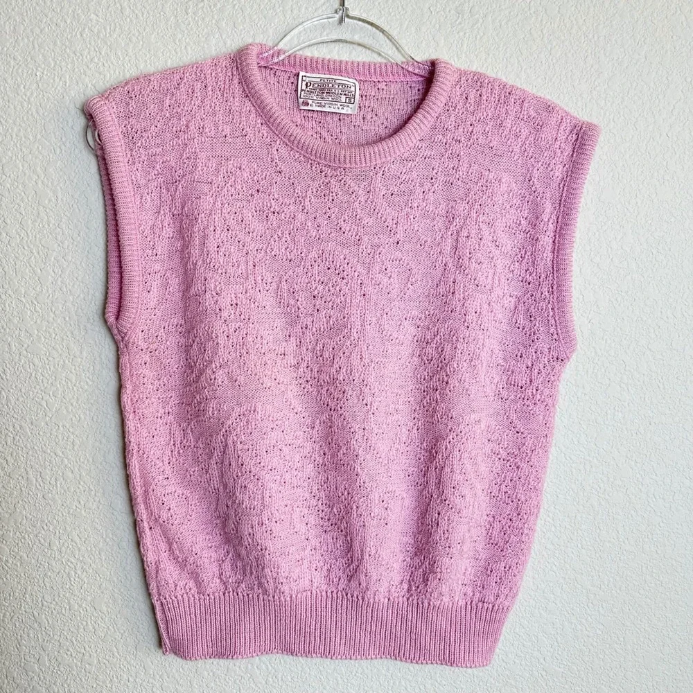 Pendleton Vintage Pink Wool Pointelle Knit Sweater Vest‎ Petite Small USA Made